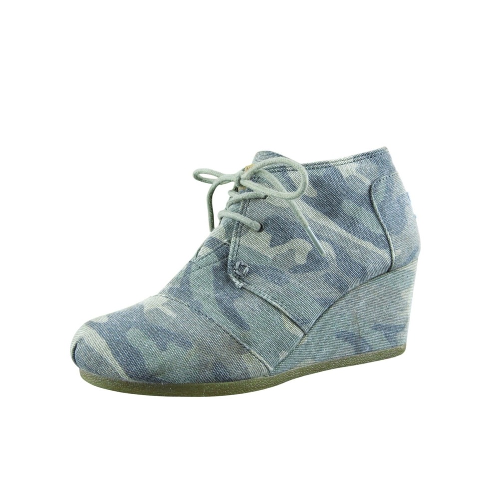 TOMS Camo Women Ankle Boots Green Fabric Lace Up Size 6 Medium‎